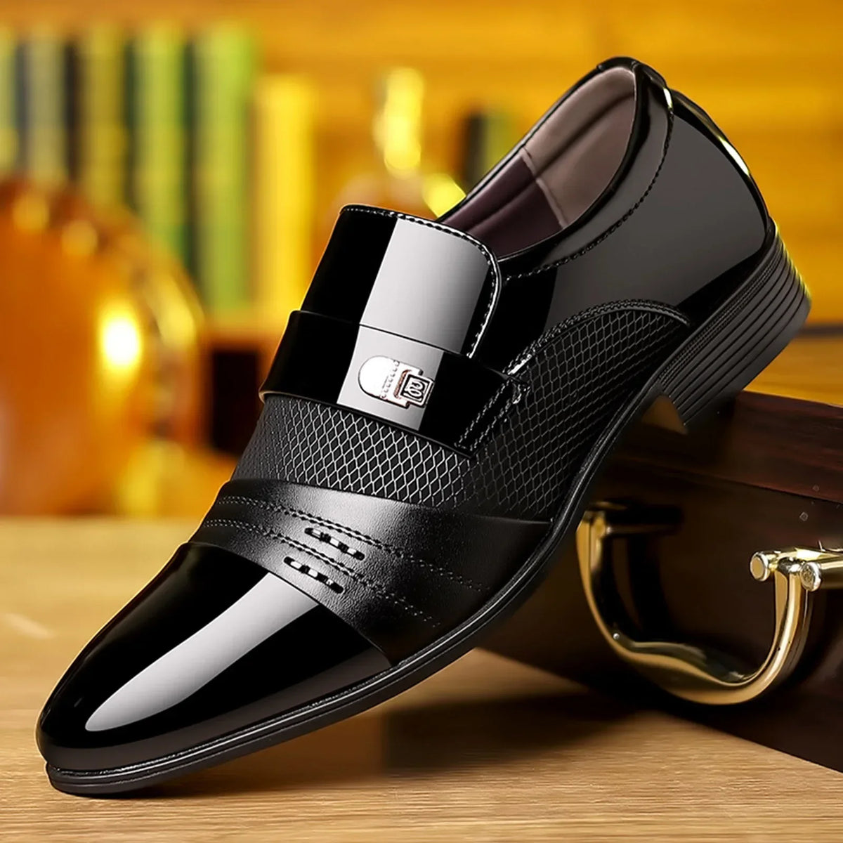 Men’s Classic Glossy Dress Shoes, Elegant Slip-On Pointed Toe Shoes for Office, Evening Events, and Parties
