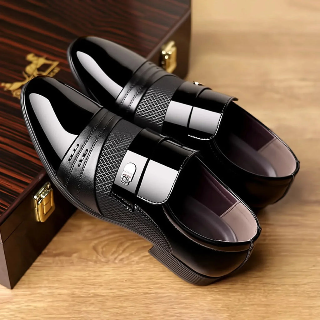 Men’s Classic Glossy Dress Shoes, Elegant Slip-On Pointed Toe Shoes for Office, Evening Events, and Parties