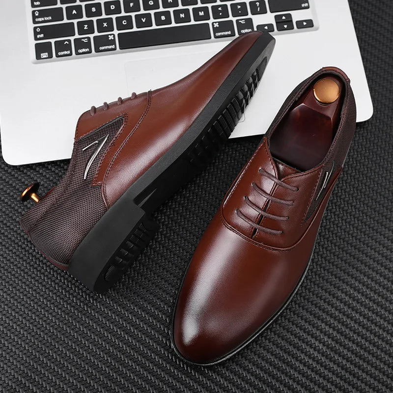 Men’s Classic Leather Dress Shoes – Black Formal Oxfords for Wedding, Office, Business, and Party