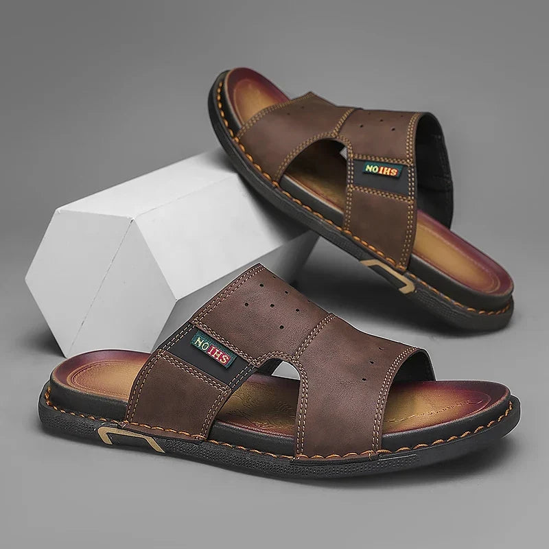 Classic Leather Sandals with Soft Sole – Lightweight Casual Outdoor Style
