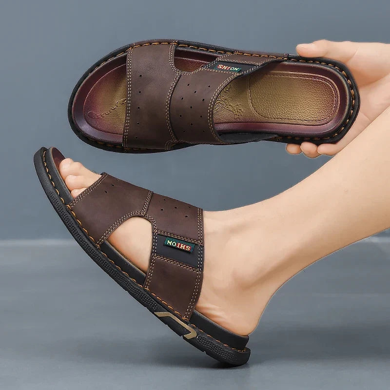 Classic Leather Sandals with Soft Sole – Lightweight Casual Outdoor Style