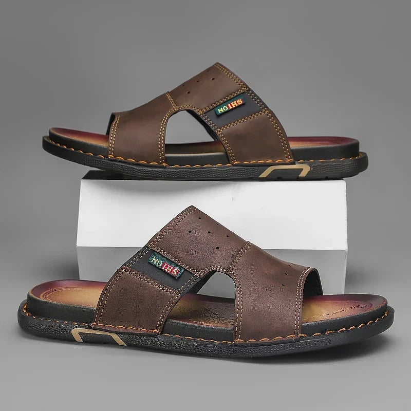 Classic Leather Sandals with Soft Sole – Lightweight Casual Outdoor Style