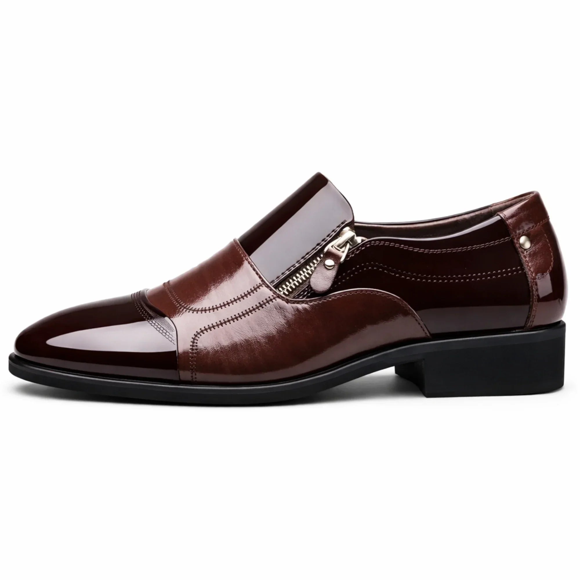 Men’s Classic Leather Shoes with Pointed Toe, Elegant Zipper Design, Comfortable Non-Slip Shoes for Business and Everyday Wear