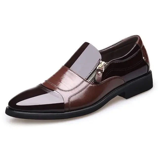 Men’s Classic Leather Shoes with Pointed Toe, Elegant Zipper Design, Comfortable Non-Slip Shoes for Business and Everyday Wear
