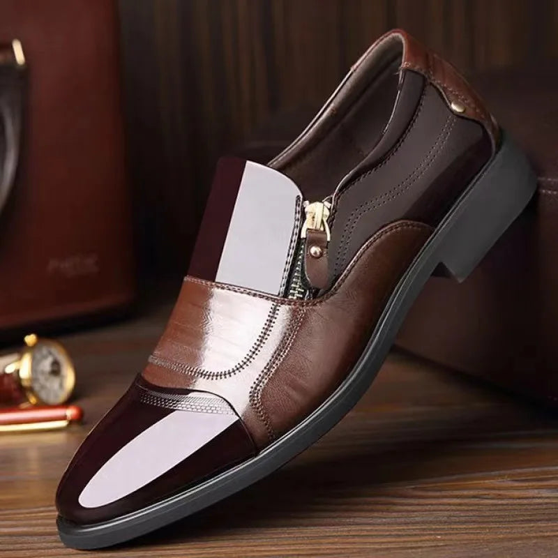 Men’s Classic Leather Shoes with Pointed Toe, Elegant Zipper Design, Comfortable Non-Slip Shoes for Business and Everyday Wear