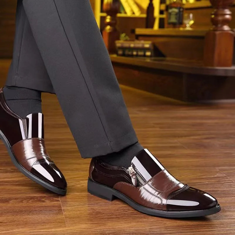 Men’s Classic Leather Shoes with Pointed Toe, Elegant Zipper Design, Comfortable Non-Slip Shoes for Business and Everyday Wear
