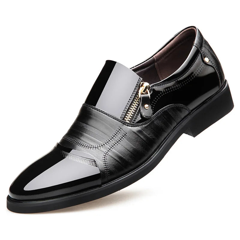 Men’s Classic Leather Shoes with Pointed Toe, Elegant Zipper Design, Comfortable Non-Slip Shoes for Business and Everyday Wear