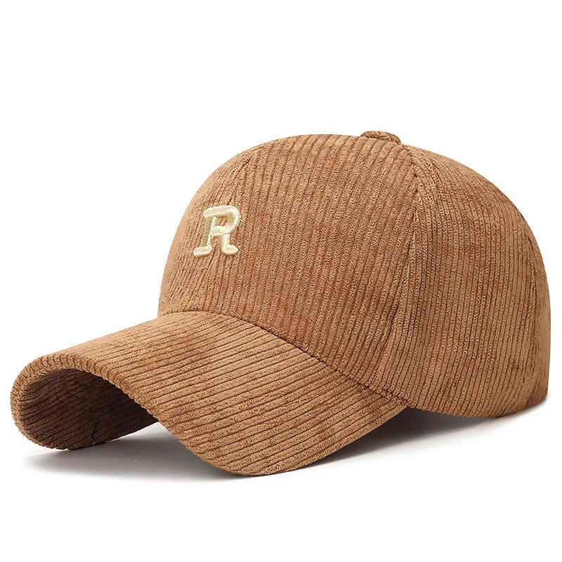 Corduroy Baseball Cap with Front Embroidery – Structured Adjustable Hat for Fall and Winter