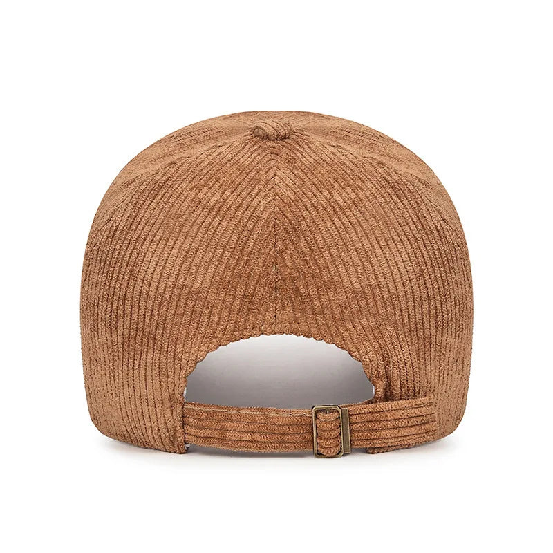 Corduroy Baseball Cap with Front Embroidery – Structured Adjustable Hat for Fall and Winter