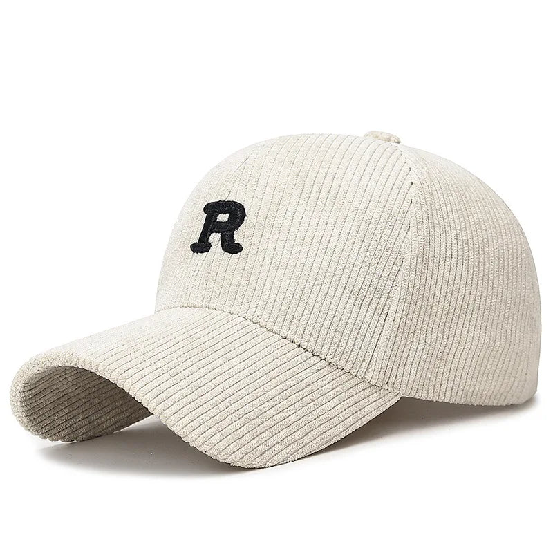 Corduroy Baseball Cap with Front Embroidery – Structured Adjustable Hat for Fall and Winter