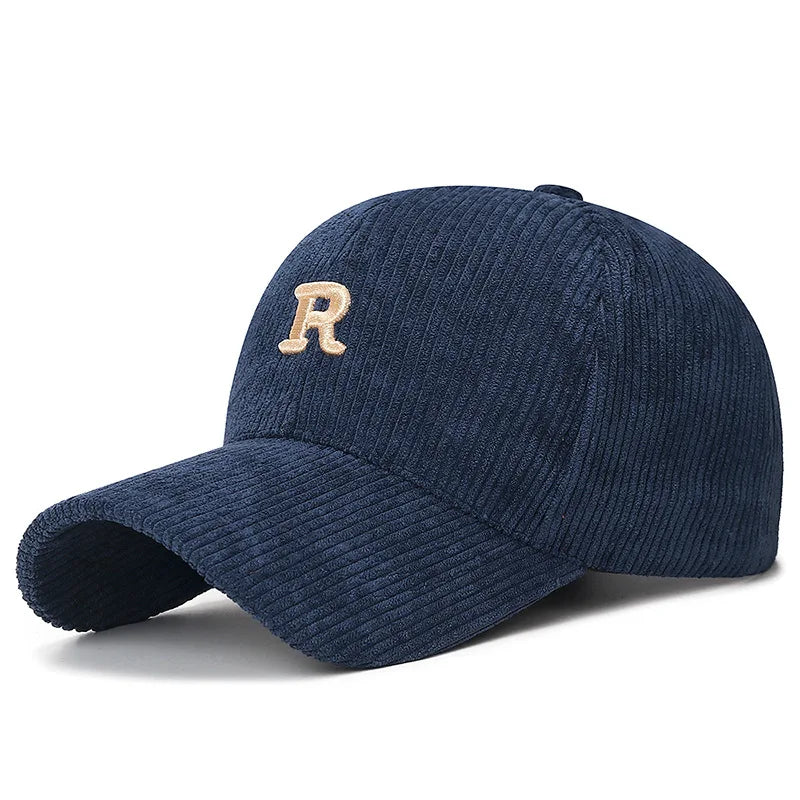 Corduroy Baseball Cap with Front Embroidery – Structured Adjustable Hat for Fall and Winter