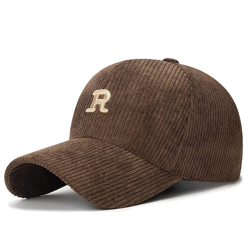 Corduroy Baseball Cap with Front Embroidery – Structured Adjustable Hat for Fall and Winter