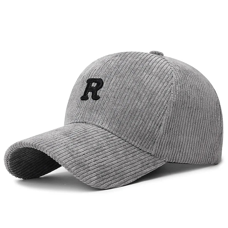 Corduroy Baseball Cap with Front Embroidery – Structured Adjustable Hat for Fall and Winter