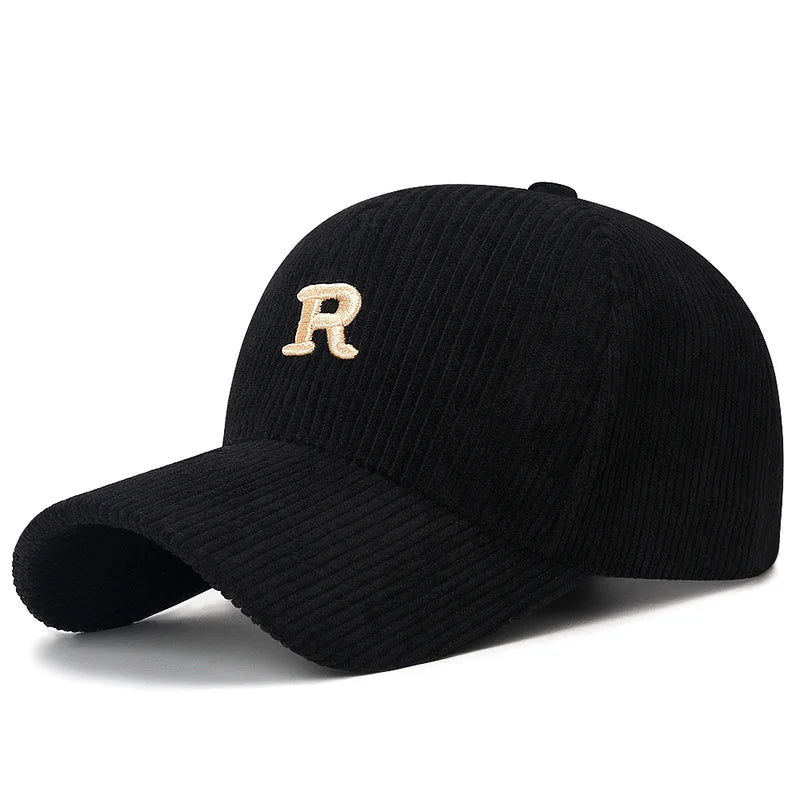 Corduroy Baseball Cap with Front Embroidery – Structured Adjustable Hat for Fall and Winter