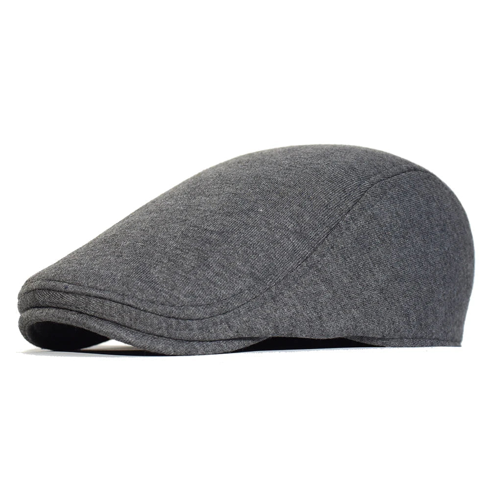 Men’s Cotton Beret – Solid Color Retro Casual Style