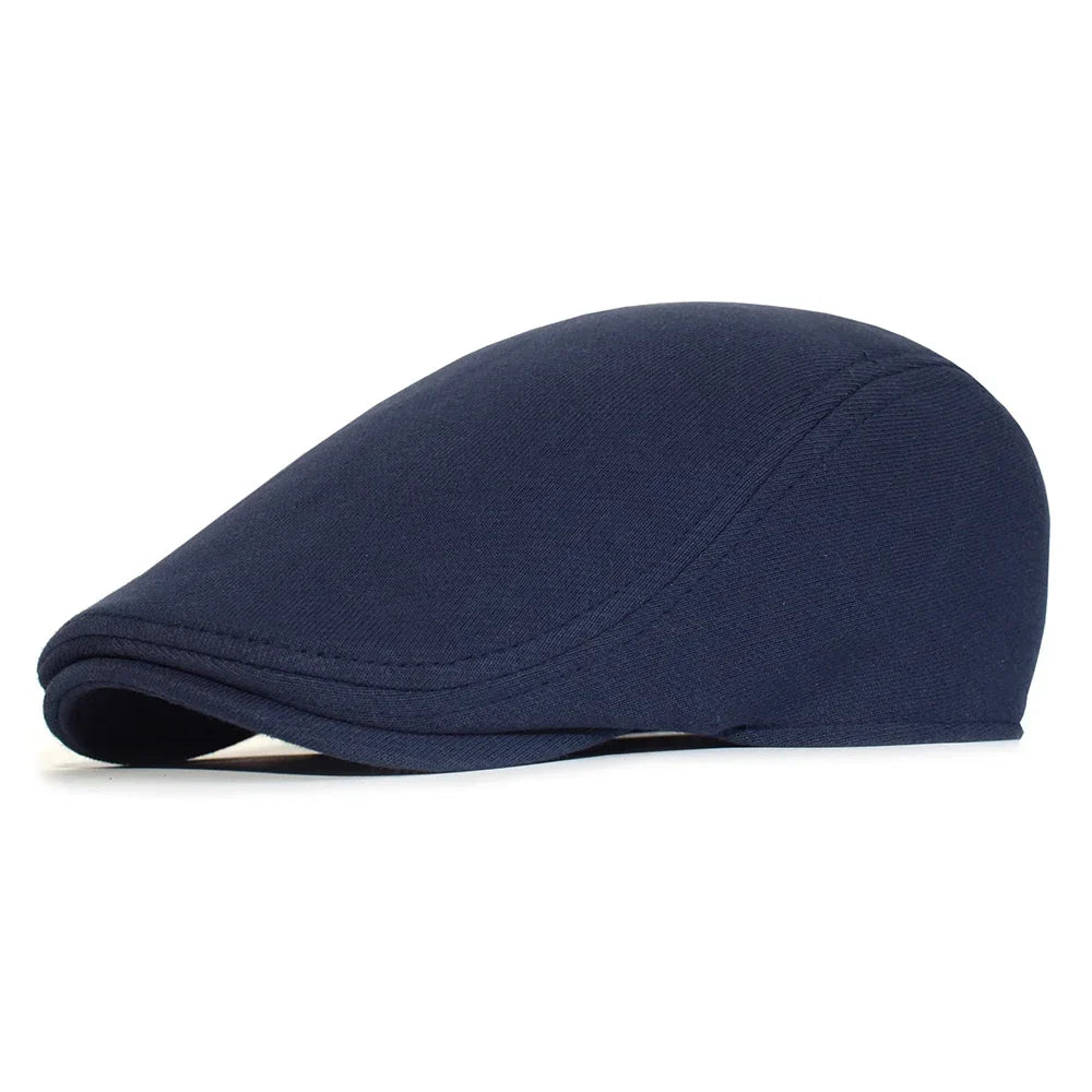 Men’s Cotton Beret – Solid Color Retro Casual Style