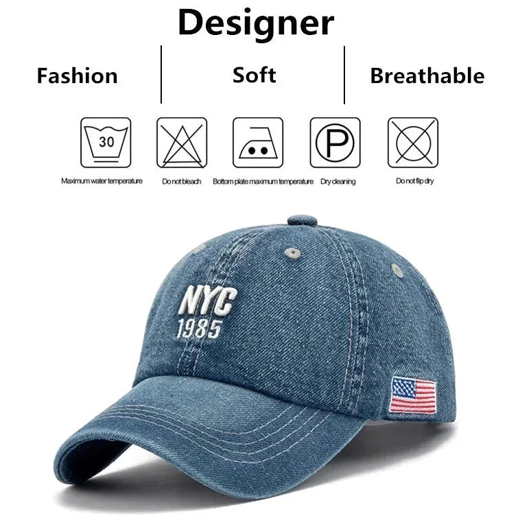 Men’s Fashion Embroidered Denim Snapback Baseball Cap – Adjustable for Outdoor Sports, Golf, and Casual Wear