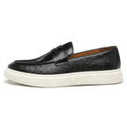 Men’s Embossed Leather Penny Loafers, British Style Casual Slip-On Shoes, Comfortable Thick Sole Everyday Loafers