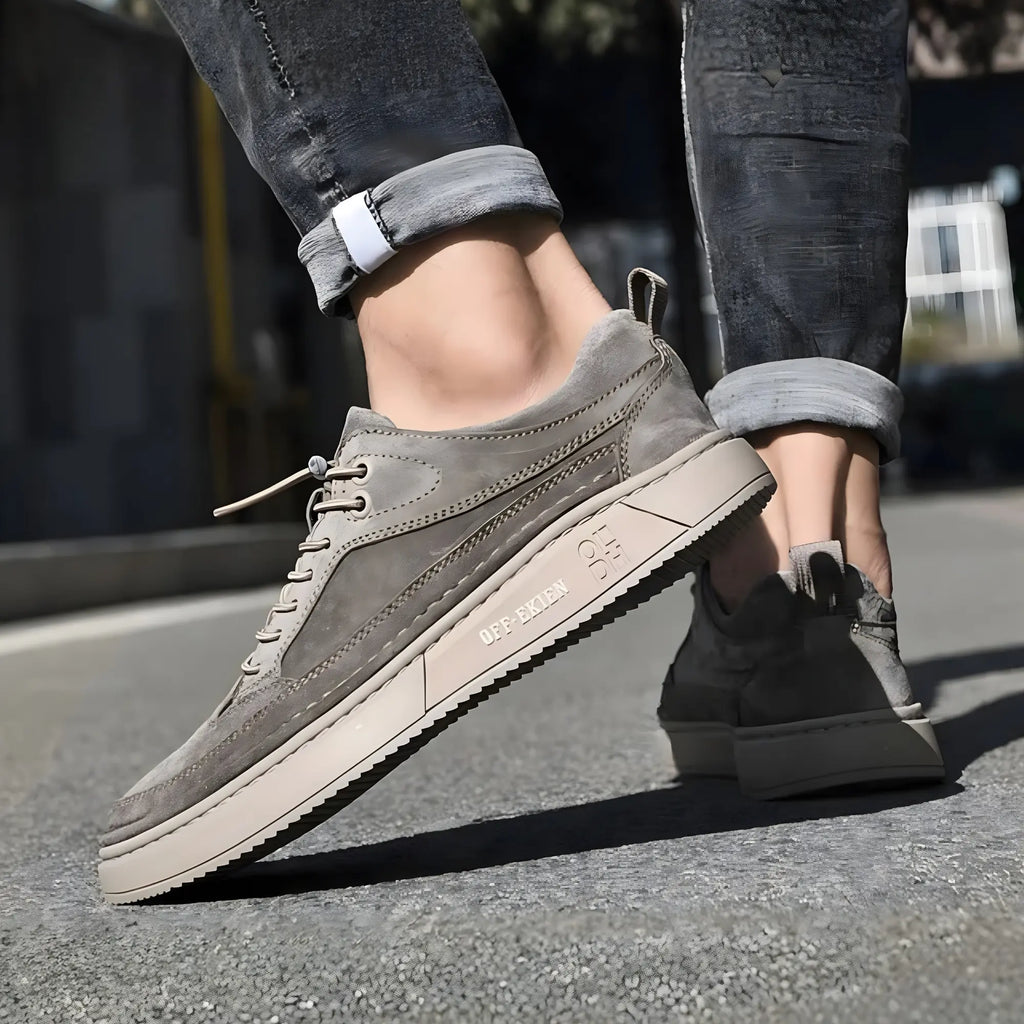 Men’s Fashion Genuine Leather Sneakers – Breathable Autumn Lace-Up Comfortable Casual Shoes