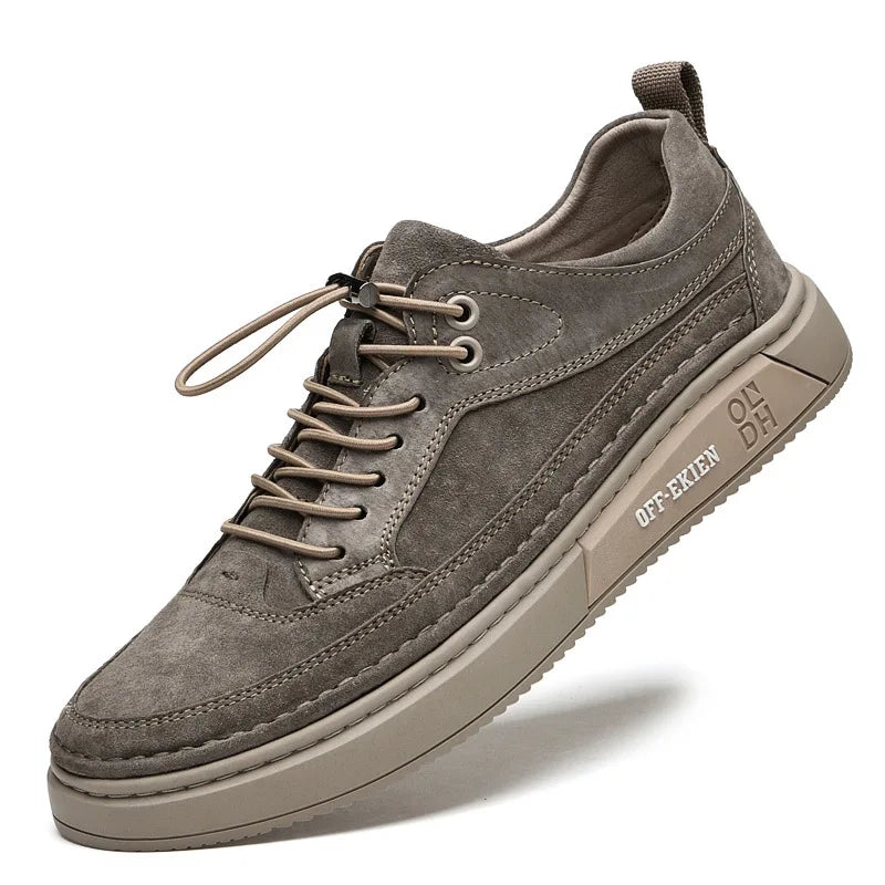 Men’s Fashion Genuine Leather Sneakers – Breathable Autumn Lace-Up Comfortable Casual Shoes