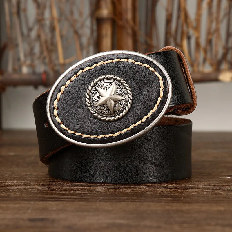 Men’s Genuine Leather Belt – High-Quality Pure Cowhide with Smooth Buckle for Jeans and Casual Wear