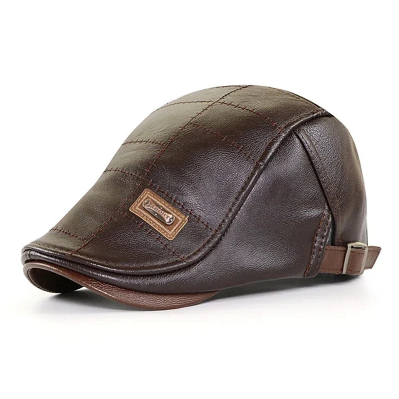 Men’s Genuine Leather Beret – Adjustable Autumn & Winter Warm Retro Fashion Hat