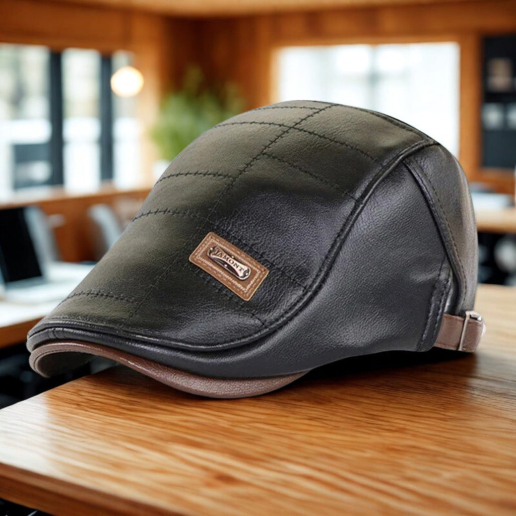 Men’s Genuine Leather Beret – Adjustable Autumn & Winter Warm Retro Fashion Hat