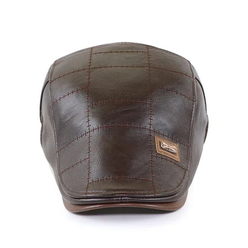 Men’s Genuine Leather Beret – Adjustable Autumn & Winter Warm Retro Fashion Hat