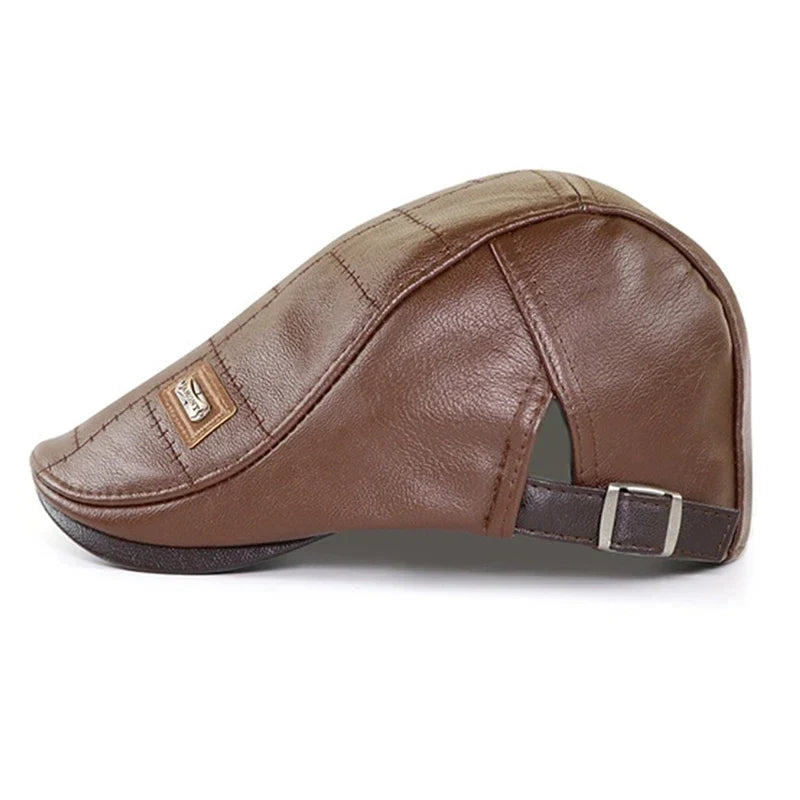 Men’s Genuine Leather Beret – Adjustable Autumn & Winter Warm Retro Fashion Hat