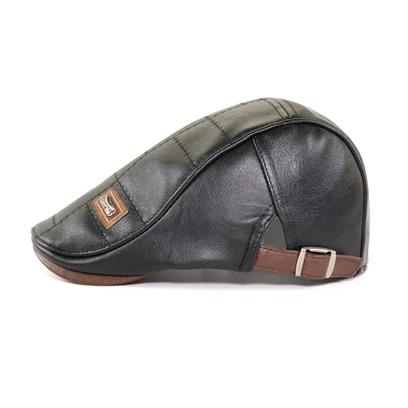 Men’s Genuine Leather Beret – Adjustable Autumn & Winter Warm Retro Fashion Hat