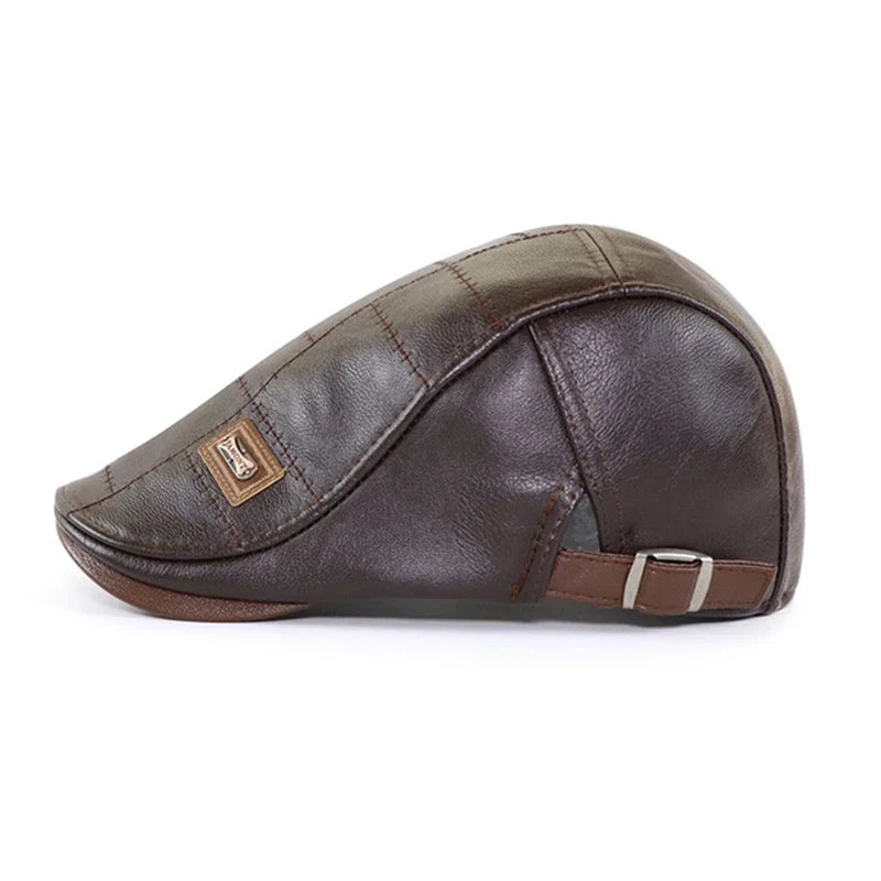 Men’s Genuine Leather Beret – Adjustable Autumn & Winter Warm Retro Fashion Hat