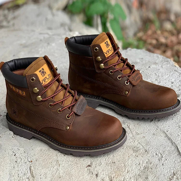 Men’s Genuine Leather Boots – Classic Outdoor, Motorcycle, Casual, Anti-Slip, Western Style