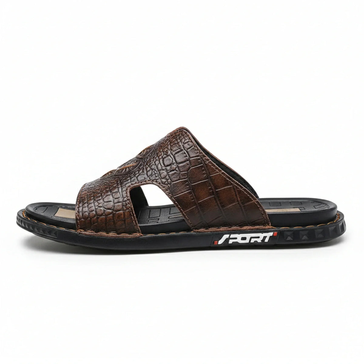 Men’s Genuine Leather Slide Sandals Open-Toe Outdoor Casual Flat Summer Slides