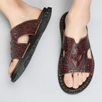 Men’s Genuine Leather Slide Sandals Open-Toe Outdoor Casual Flat Summer Slides
