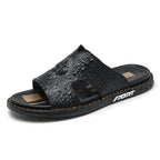 Men’s Genuine Leather Slide Sandals Open-Toe Outdoor Casual Flat Summer Slides