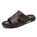 Men’s Genuine Leather Slide Sandals Open-Toe Outdoor Casual Flat Summer Slides