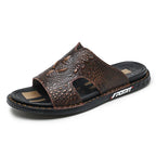 Men’s Genuine Leather Slide Sandals Open-Toe Outdoor Casual Flat Summer Slides