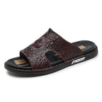 Men’s Genuine Leather Slide Sandals Open-Toe Outdoor Casual Flat Summer Slides