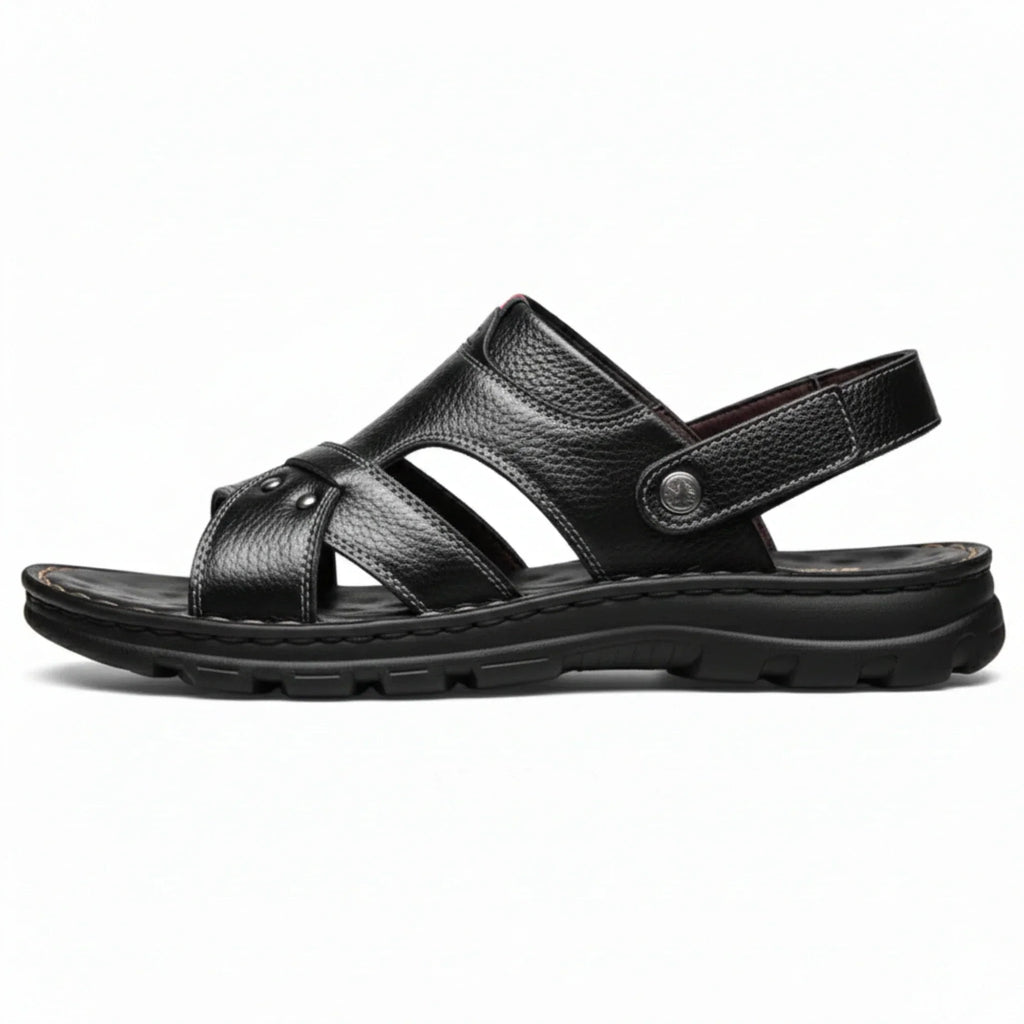 Men’s Genuine Leather Summer Sandals Non-Slip Slip-On Slippers Thick Sole Comfortable Casual Outdoor Shoes