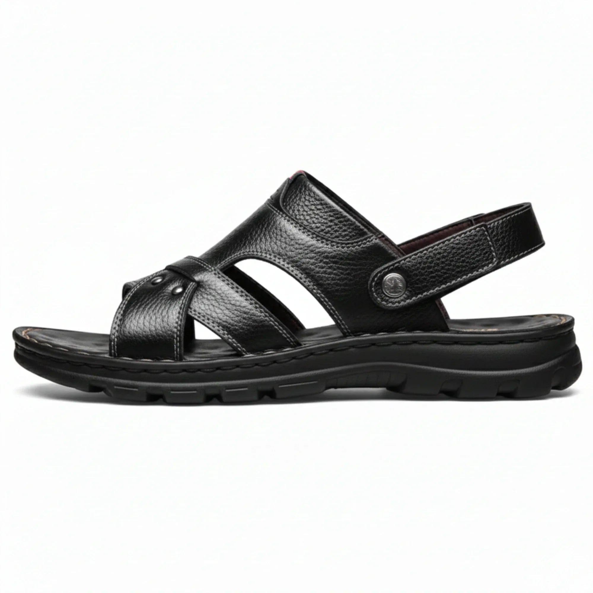 Men’s Genuine Leather Summer Sandals Non-Slip Slip-On Slippers Thick Sole Comfortable Casual Outdoor Shoes