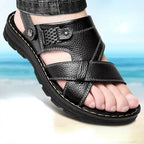 Men’s Genuine Leather Summer Sandals Non-Slip Slip-On Slippers Thick Sole Comfortable Casual Outdoor Shoes