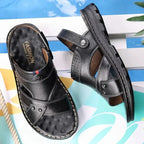 Men’s Genuine Leather Summer Sandals Non-Slip Slip-On Slippers Thick Sole Comfortable Casual Outdoor Shoes