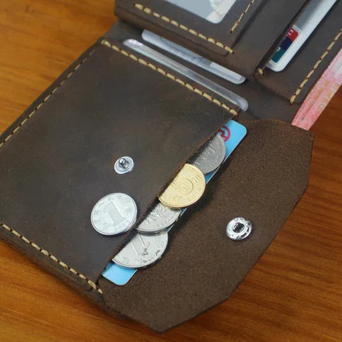 Men’s Genuine Leather Wallet – Handmade Vintage Design, Money Clip, Coin Pocket & Multi-Card Holder