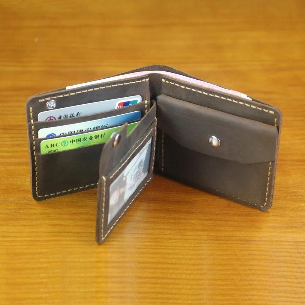Men’s Genuine Leather Wallet – Handmade Vintage Design, Money Clip, Coin Pocket & Multi-Card Holder