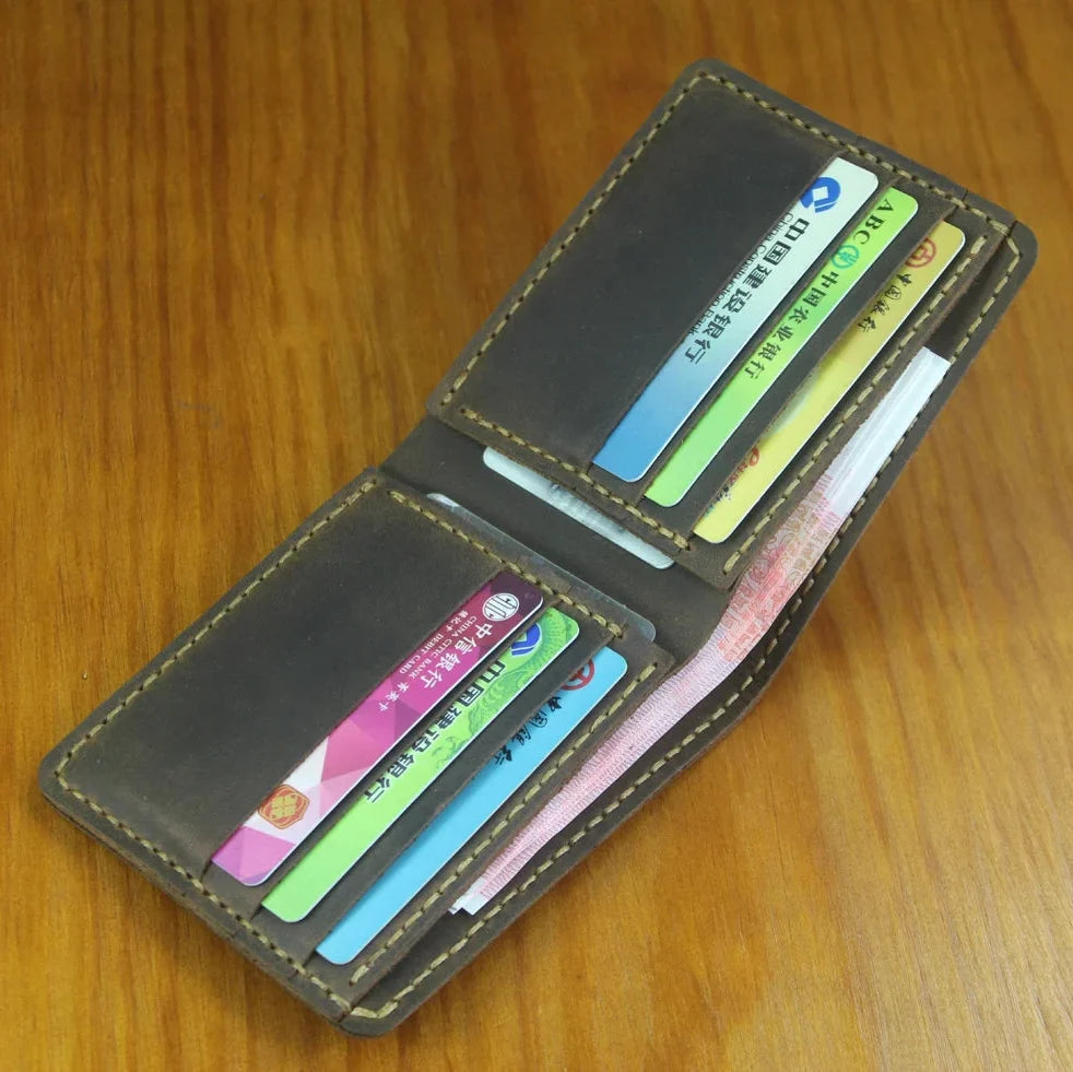 Men’s Genuine Leather Wallet – Handmade Vintage Design, Money Clip, Coin Pocket & Multi-Card Holder