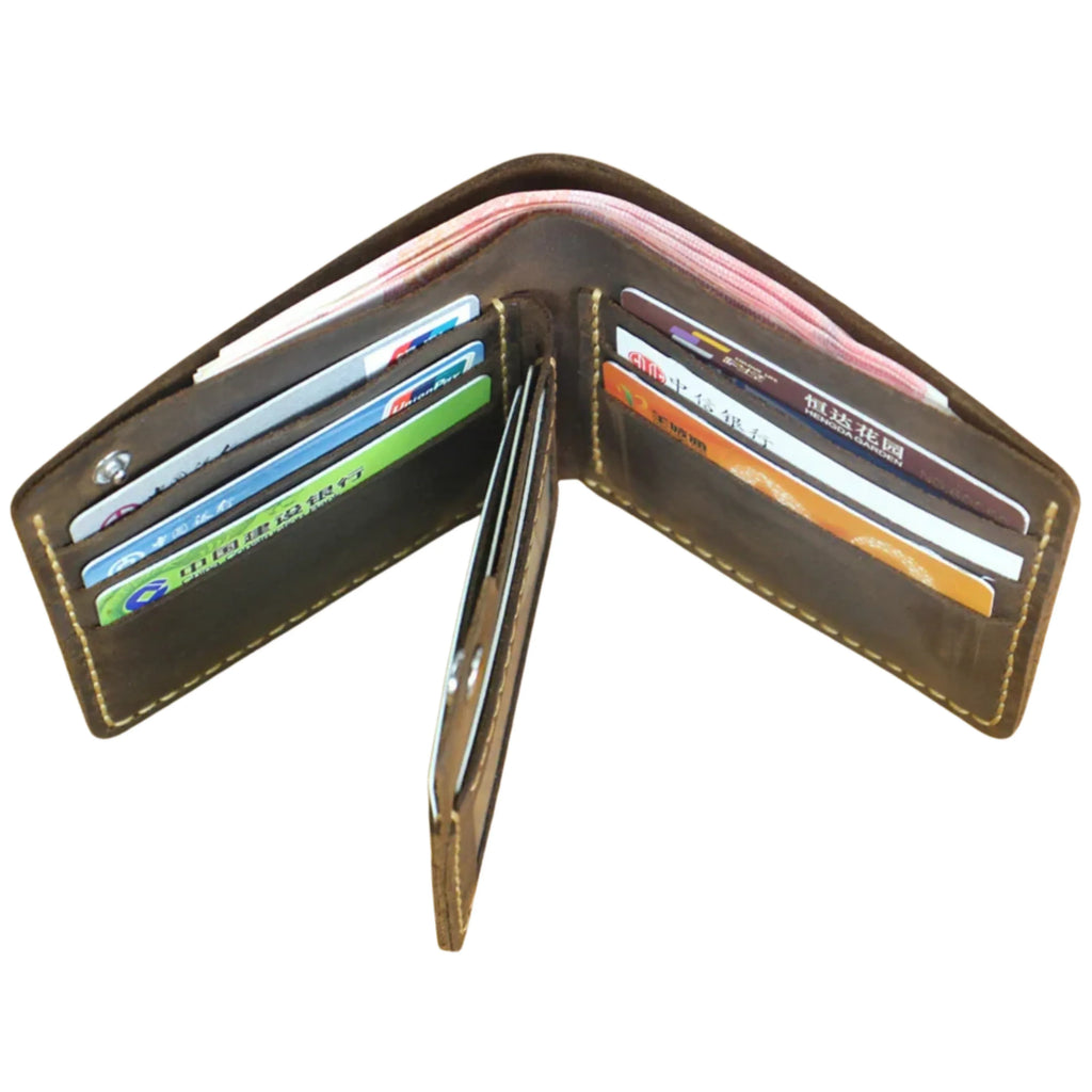 Men’s Genuine Leather Wallet – Handmade Vintage Design, Money Clip, Coin Pocket & Multi-Card Holder