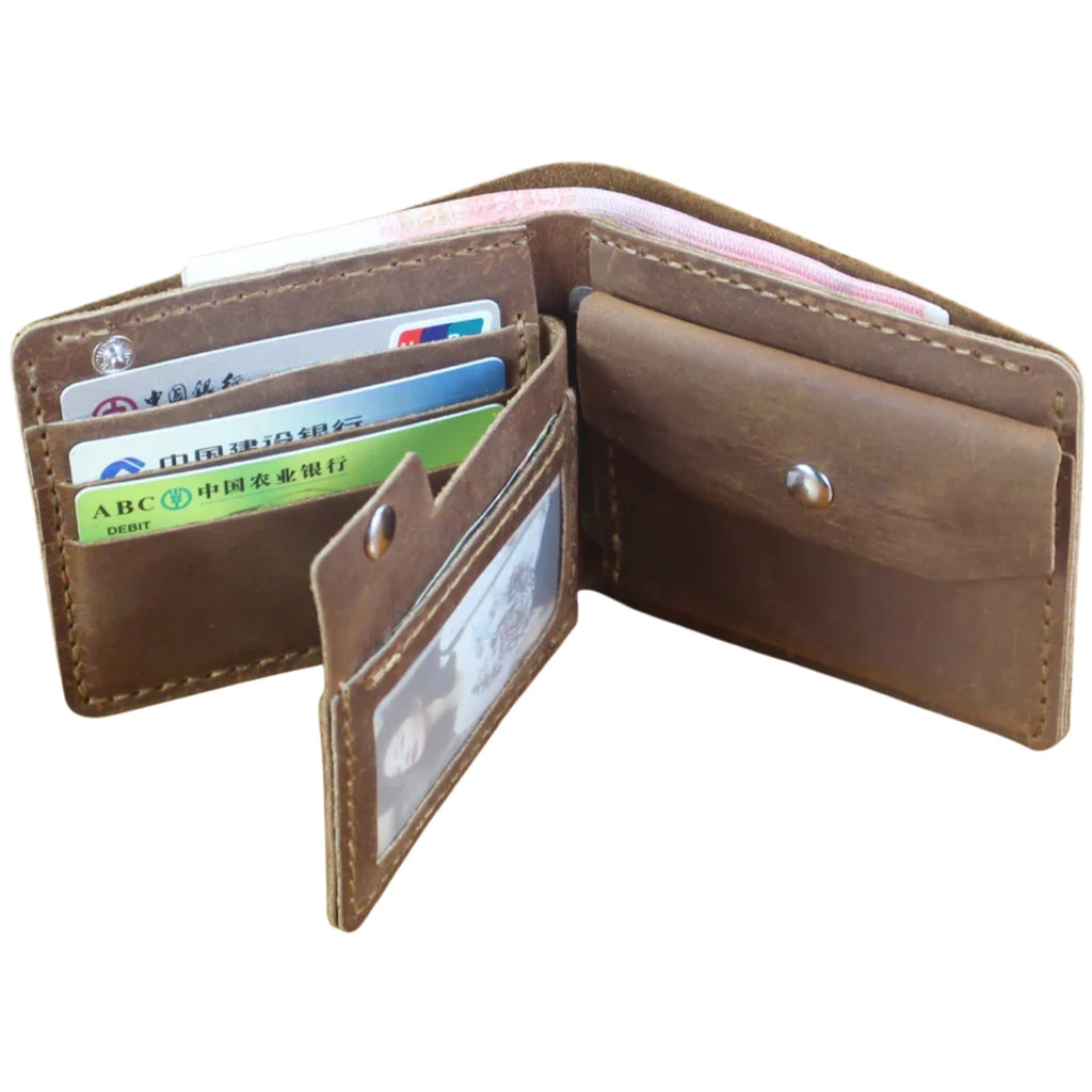Men’s Genuine Leather Wallet – Handmade Vintage Design, Money Clip, Coin Pocket & Multi-Card Holder