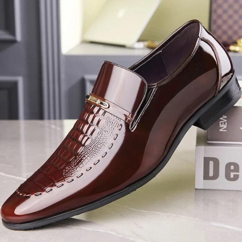 Men’s Italian Style Leather Classic Shoes, Elegant Slip-On Formal Shoes with Pointed Toe for Parties and Special Occasions