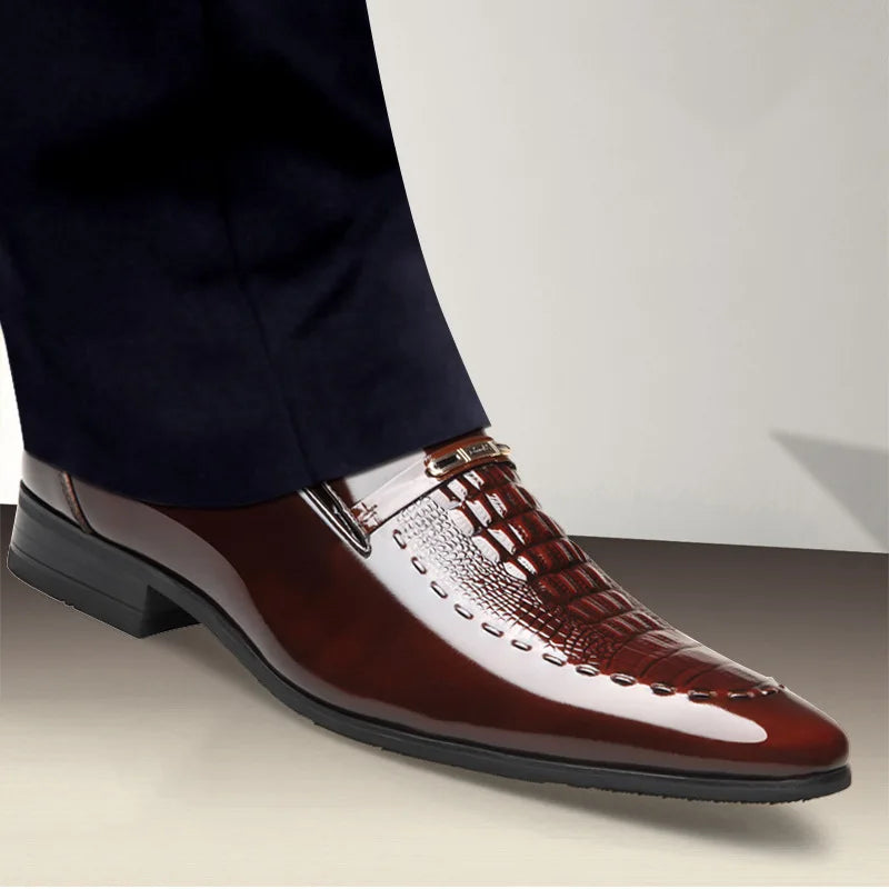 Men’s Italian Style Leather Classic Shoes, Elegant Slip-On Formal Shoes with Pointed Toe for Parties and Special Occasions