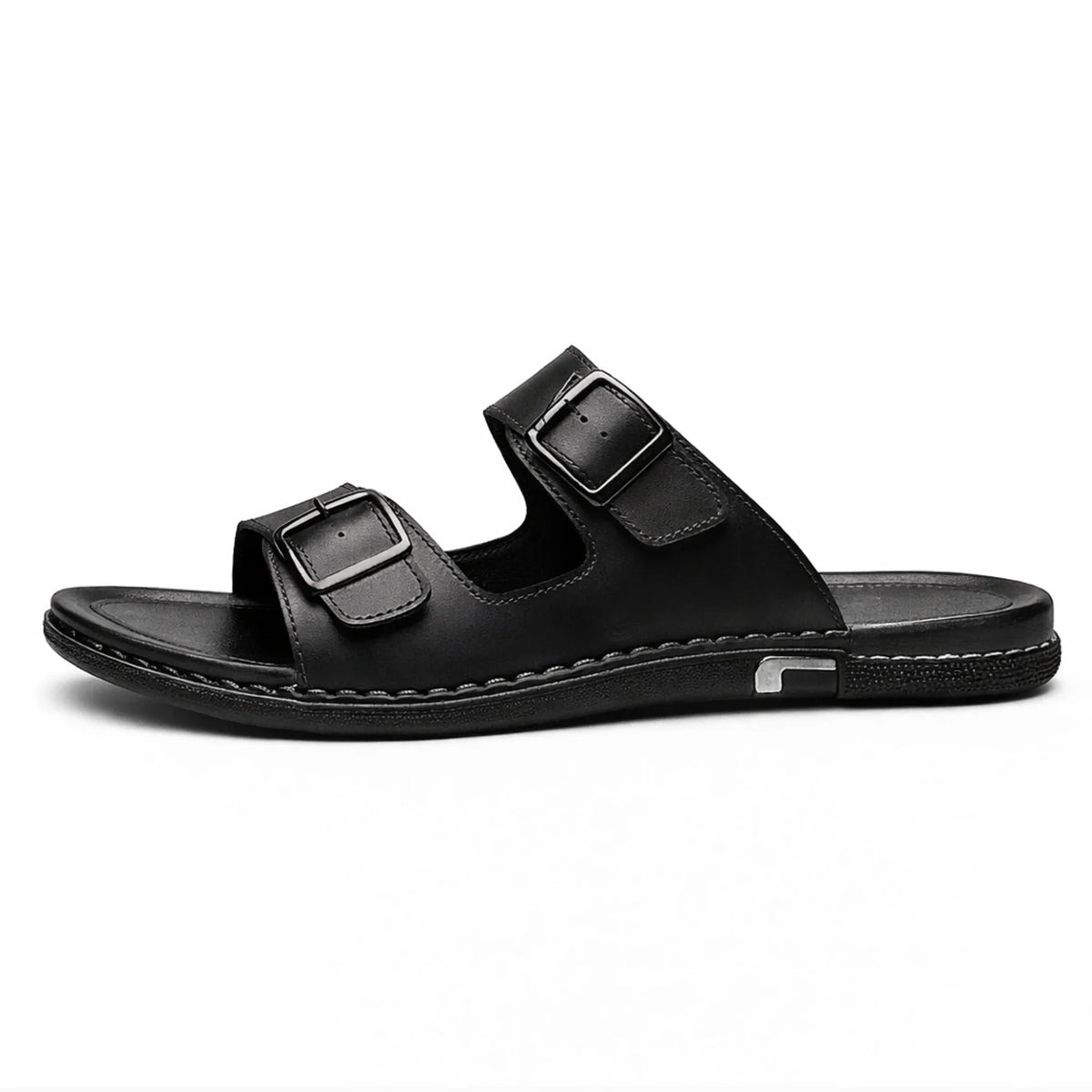 Men’s Large‑Size Black Leather Sandals — Casual Slip‑On Summer Outdoor Shoes